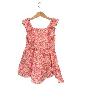 Girls Floral Ruffle Dress With Lace Trim Pink/White BTween Size 6 100% Cotton